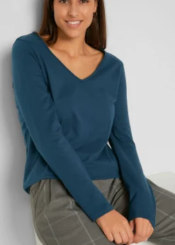 bonprix bonprix Camiseta ajustada de manga larga (2 unidades) Azul marino + antracita jaspeado Outlet