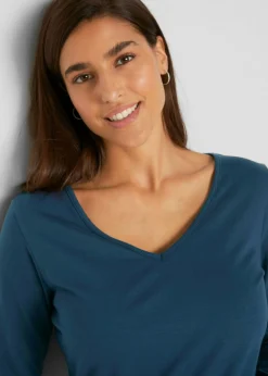bonprix bonprix Camiseta ajustada de manga larga (2 unidades) Azul marino + antracita jaspeado Outlet