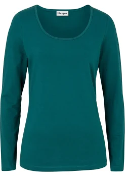 bonprix bonprix Camiseta ajustada de manga larga Verde petróleo Outlet