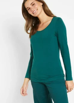 bonprix bonprix Camiseta ajustada de manga larga Verde petróleo Outlet