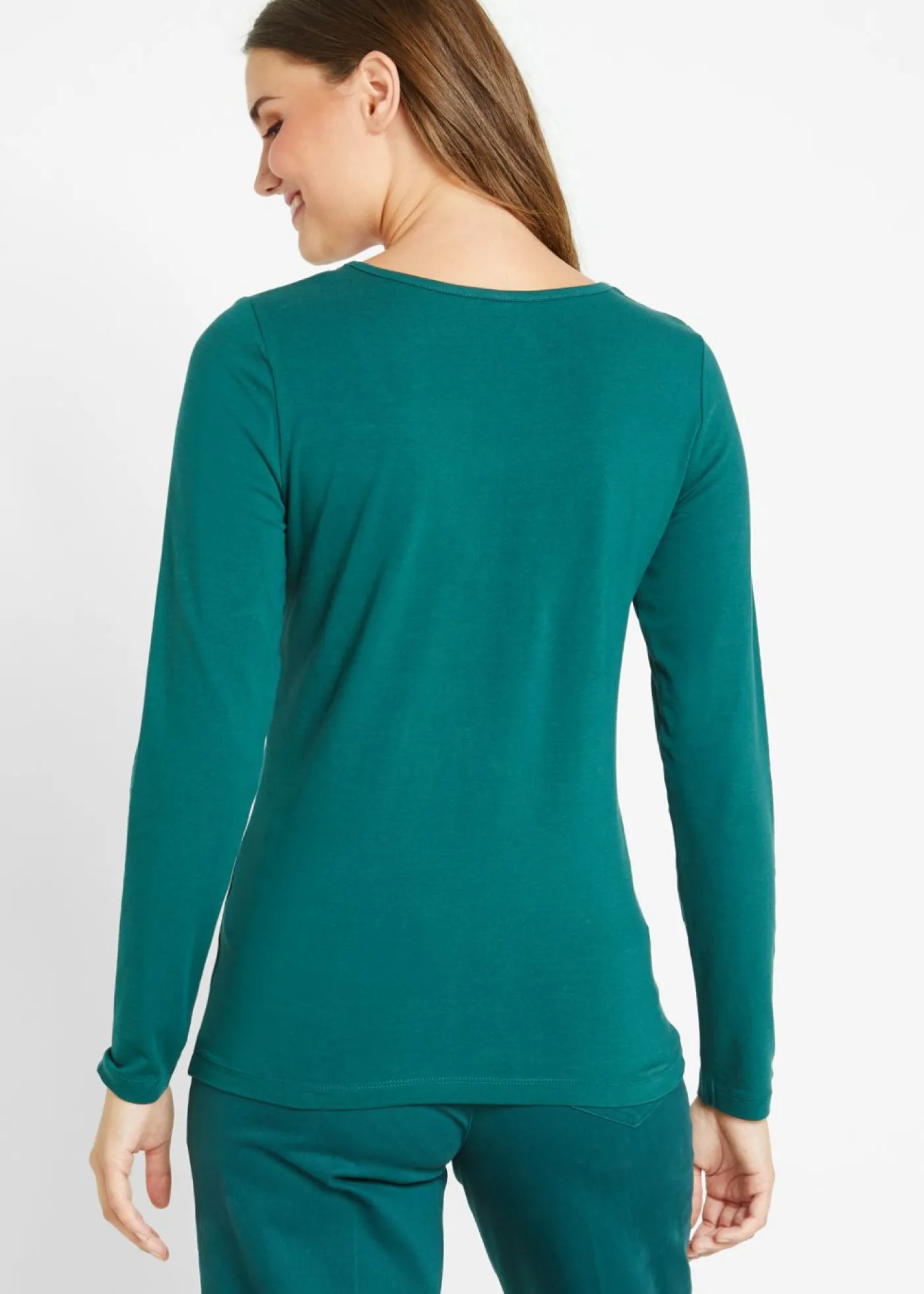 bonprix bonprix Camiseta ajustada de manga larga Verde petróleo Outlet