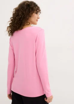bonprix bonprix Camiseta ajustada de manga larga (2 unidades) Rosa orquídea+negro Clearance