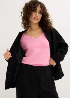 bonprix bonprix Camiseta ajustada de manga larga (2 unidades) Rosa orquídea+negro Clearance