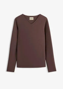 bonprix bonprix Camiseta ajustada de manga larga Marrón café New