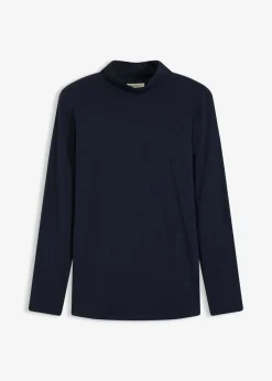 bonprix bonprix Camiseta ajustada de manga larga azul tinta Online