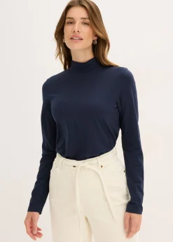 bonprix bonprix Camiseta ajustada de manga larga azul tinta Online