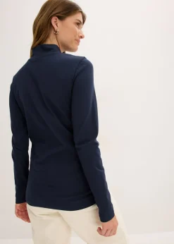 bonprix bonprix Camiseta ajustada de manga larga azul tinta Online