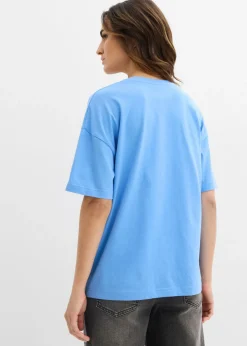 bonprix bonprix Camiseta ancha de algodón orgánico puro azul provenzal/negro New