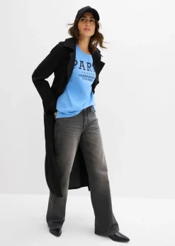 bonprix bonprix Camiseta ancha de algodón orgánico puro azul provenzal/negro New