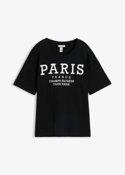 bonprix bonprix Camiseta ancha de algodón orgánico puro Negro-blanco Clearance