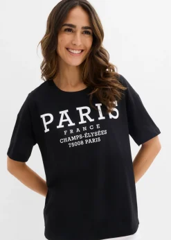 bonprix bonprix Camiseta ancha de algodón orgánico puro Negro-blanco Clearance