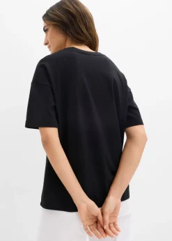 bonprix bonprix Camiseta ancha de algodón orgánico puro Negro-blanco Clearance