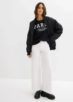 bonprix bonprix Camiseta ancha de algodón orgánico puro Negro-blanco Clearance