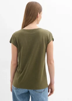 bonprix bonprix Camiseta boxy de manga corta Verde oliva oscuro