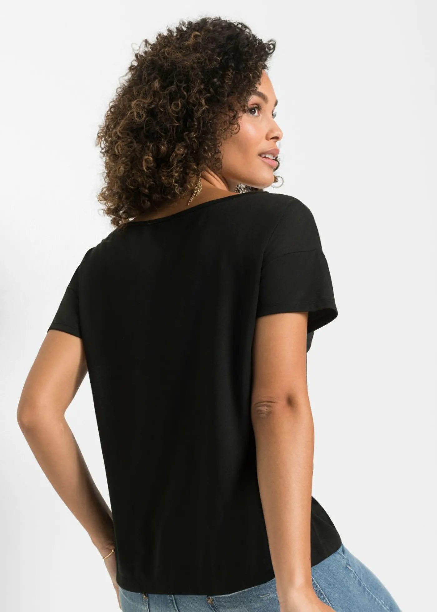 bonprix bonprix Camiseta con abertura Negro estampado