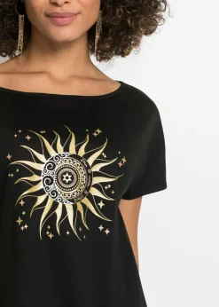 bonprix bonprix Camiseta con abertura Negro estampado
