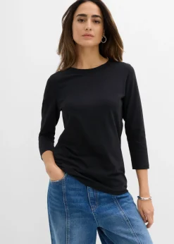 bonprix bonprix Camiseta con algodón orgánico puro con mangas 3/4 Negro