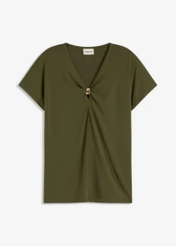 bonprix bonprix Camiseta con anillo decorativo Verde oliva oscuro Discount
