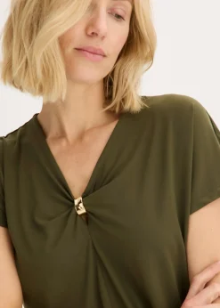 bonprix bonprix Camiseta con anillo decorativo Verde oliva oscuro Discount