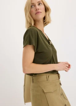 bonprix bonprix Camiseta con anillo decorativo Verde oliva oscuro Discount
