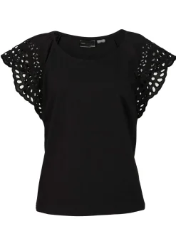 bonprix bonprix Camiseta con bordado calado Negro Outlet