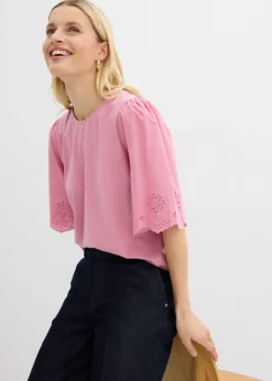 bonprix bonprix Camiseta con bordado calado Malva