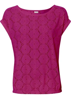 bonprix bonprix Camiseta con bordado calado Rosa fucsia Clearance