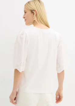 bonprix bonprix Camiseta con bordado calado Blanco Online