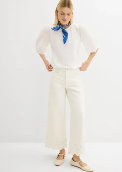 bonprix bonprix Camiseta con bordado calado Blanco Online