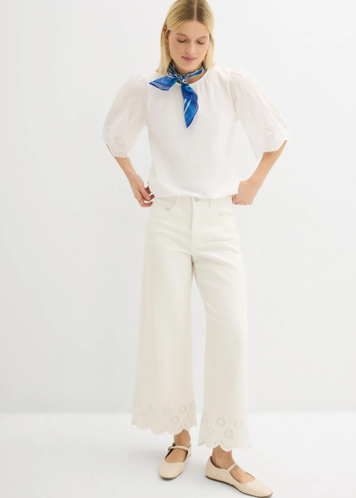 bonprix bonprix Camiseta con bordado calado Blanco Online