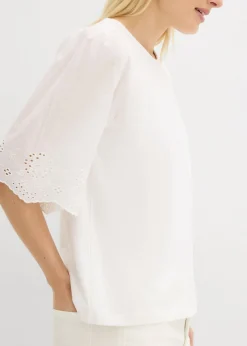 bonprix bonprix Camiseta con bordado calado Blanco Online