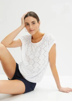 bonprix bonprix Camiseta con bordado calado Blanco New