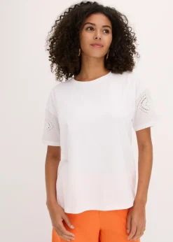 bonprix bonprix Camiseta con bordado calado Blanco Best