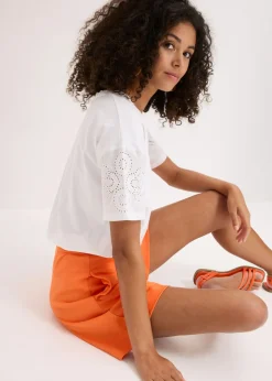 bonprix bonprix Camiseta con bordado calado Blanco Best