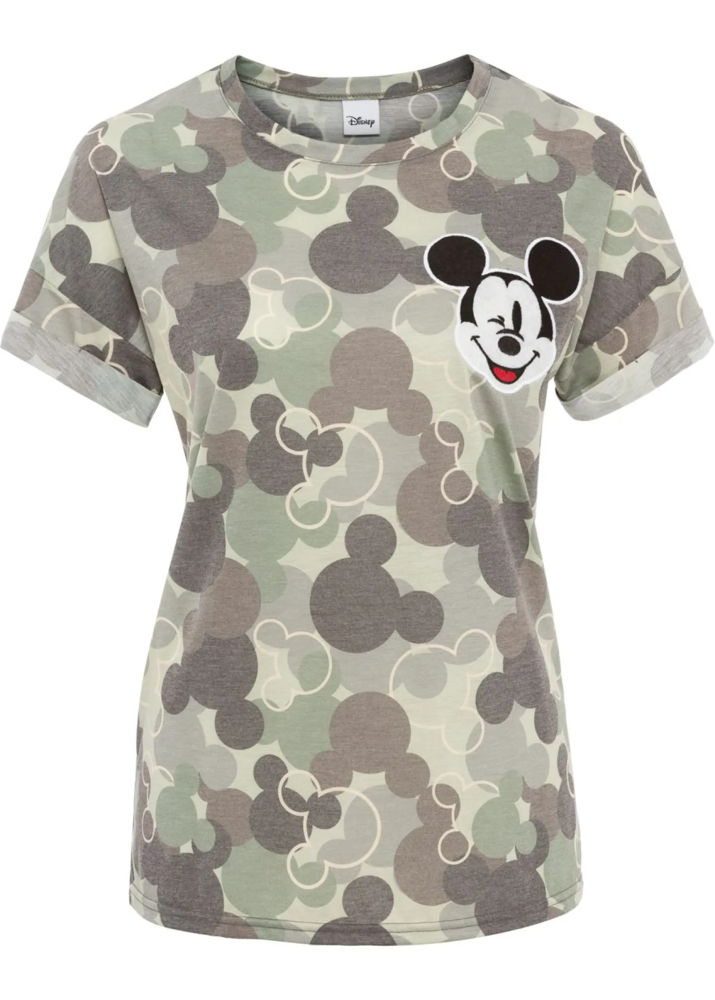 bonprix Disney Camiseta con bordado de Mickey Mouse Verde/marrón de camuflaje Outlet