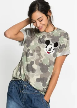 bonprix Disney Camiseta con bordado de Mickey Mouse Verde/marrón de camuflaje Outlet