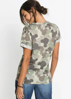 bonprix Disney Camiseta con bordado de Mickey Mouse Verde/marrón de camuflaje Outlet