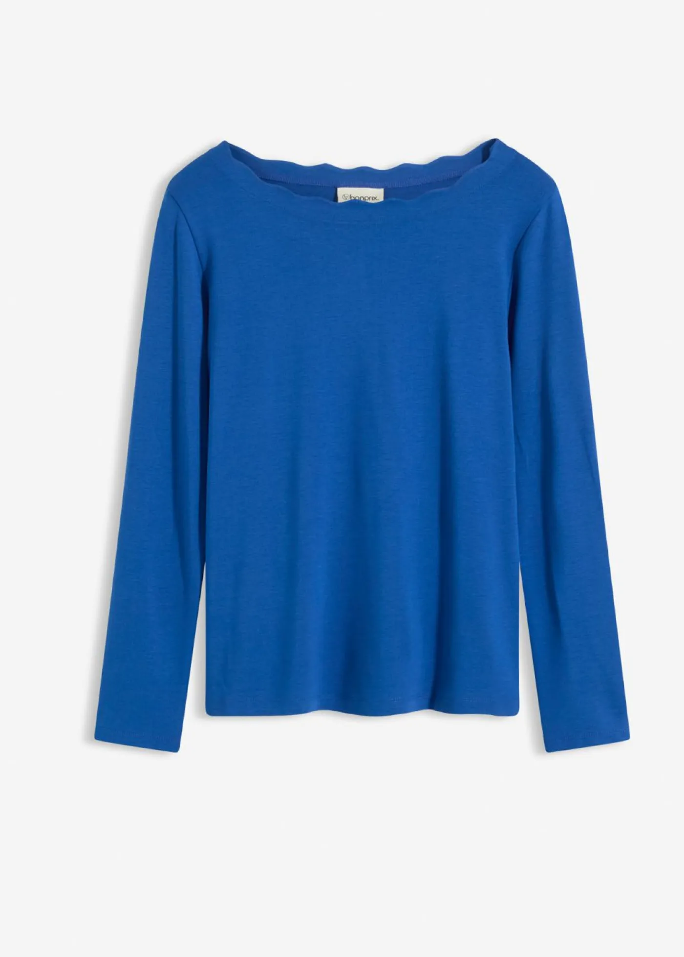 bonprix bonprix Camiseta con borde ondulado en Punto di Roma azul genciana