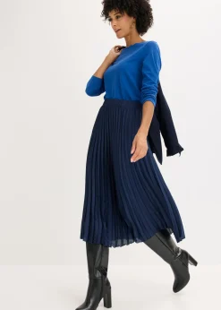 bonprix bonprix Camiseta con borde ondulado en Punto di Roma azul genciana