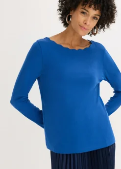 bonprix bonprix Camiseta con borde ondulado en Punto di Roma azul genciana