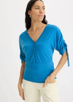 bonprix bonprix Camiseta con botones azul glaciar Clearance