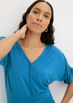 bonprix bonprix Camiseta con botones azul glaciar Clearance