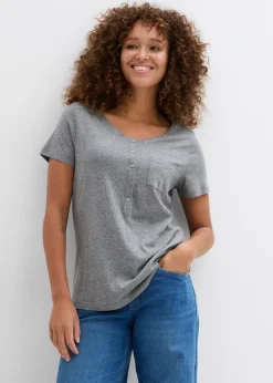 bonprix bonprix Camiseta con botones Gris jaspeado Sale