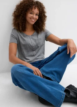 bonprix bonprix Camiseta con botones Gris jaspeado Sale