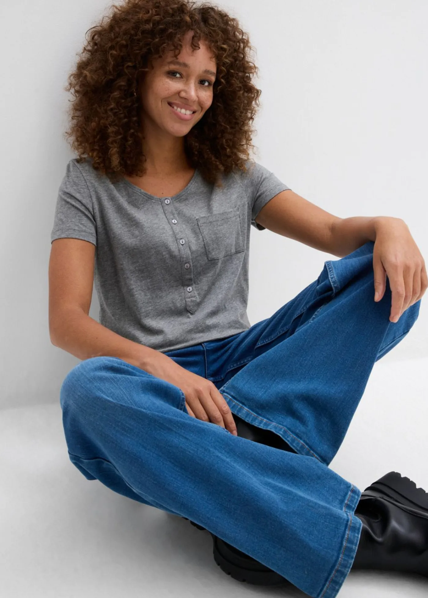 bonprix bonprix Camiseta con botones Gris jaspeado Sale