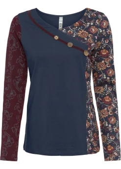 bonprix bonprix Camiseta con botones de viscosa sostenible Azul marino Sale