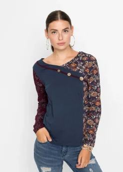 bonprix bonprix Camiseta con botones de viscosa sostenible Azul marino Sale