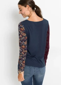 bonprix bonprix Camiseta con botones de viscosa sostenible Azul marino Sale