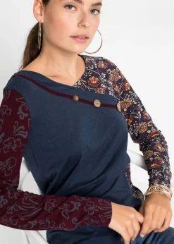 bonprix bonprix Camiseta con botones de viscosa sostenible Azul marino Sale