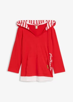 bonprix bonprix Camiseta con capucha de algodón puro con mangas 3/4 fresa Online